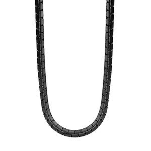 Detail shot of the black titanium steel weave chain necklace for men with glossy finish