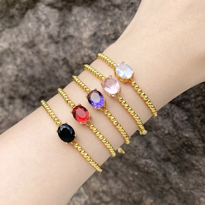 Vintage Zirconia Oval Geometric Charm Bracelet For Women Adjustable Gold Plated Copper Bead Sliding Chain Fashion Jewelry