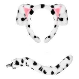 Dalmatian spotted faux fur headband and plush tail set for cosplay costumes