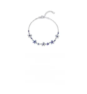 Close-up of S925 sterling silver flower bracelet with blue and white gradient zircons