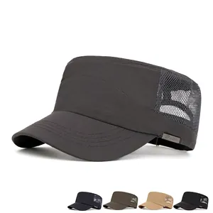 Men's breathable mesh flat top sun hat made of lightweight quick-dry fabric in five colors