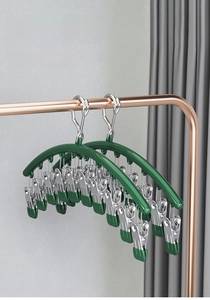 Close-up of windproof multi-clip stainless steel laundry hanger for socks and underwear