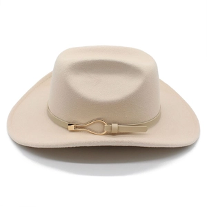 Vintage Western Cowboy Hat For Men Women Wide Brim Cotton Polyester Felt Fedora With Leather Belt Metal Buckle