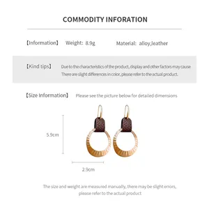 Size chart showing dimensions for vintage hoop earrings with leather and gold alloy