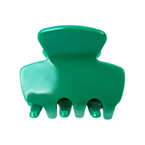 Detail of green mini acetic acid hair claw with glossy finish and geometric minimalist design