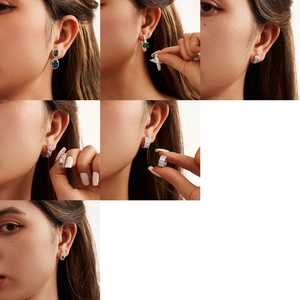 Detailed view of sterling silver earrings with vibrant zircon stones and gemstones