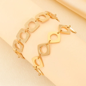 Bracelet Carré Géométrique Évidé Acier Inoxydable Plaqué Or 18K Dépoli Poli Minimaliste Élégant Bijoux Femmes