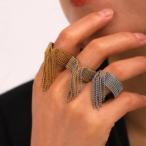Anello Aperto Con Nappine In Acciaio Inossidabile Perline Tonde Gioielli Di Moda Regolabili Per Donna