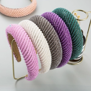 Baroque Elegant Twill Faux Artificial Pearl Rhinestone Padded Headband For Women Thickened Sponge Hair Band Fashion Hair Accessories