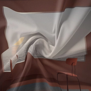 Detailed view of the smooth, silky texture and bohemian art print on this fabric tapestry