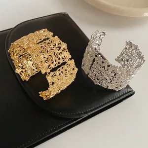 Wide Cuff Bangle Alloy Hollow Out Filigree Vintage Retro Bracelet Bohemian Baroque Style For Women Personality Jewelry