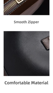 Detail of smooth bronze zipper and premium black lychee texture leather on bucket bag