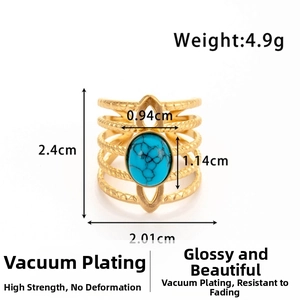 Macro detail of gold layered hollow ring featuring a blue turquoise stone with black veins