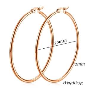 Detailed size specifications for 50mm rose gold stainless steel hoop earrings for women