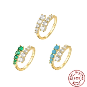 925 Sterling Silver Adjustable Open Ring Gold Plated Zircon Inlaid Colorful Gemstone Minimalist Jewelry For Women