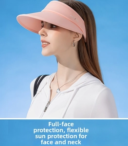 Detail of pink wide-brim sun visor with BAODIDUO logo for UPF50+ face protection