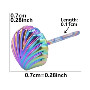 Rainbow-plated 304 stainless steel shell earring with detailed size measurements