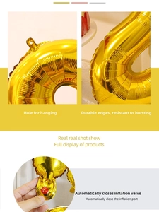 Detail view of gold foil balloon with hanging hole, sealed edges and auto-seal valve