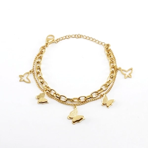 Double Layer Butterfly Bracelet 18K Gold Plated Stainless Steel Vintage Minimalist Jewelry For Women Elegant Charms
