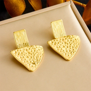 18K gold plated stainless steel irregular triangle earrings with hammered texture