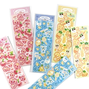 Cute Korean style cartoon animal and fruit stickers set with shimmering laser effect