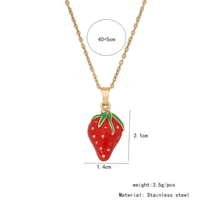Détails du collier pendentif fraise rouge avec chaîne en acier inoxydable de 40+5cm