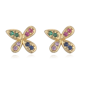 Luxurious gold bow stud earrings with colorful zircon butterfly design for women