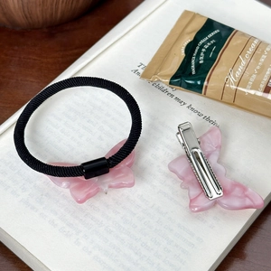 Ensemble élégant de pince à cheveux papillon marbre rose et élastique à cheveux