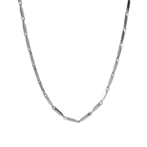 Sleek silver stainless steel melon seed chain necklace with a modern flat geometric design