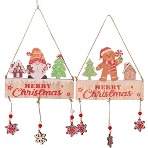 Two-piece wooden Christmas pendants with gnome and gingerbread man designs for decor