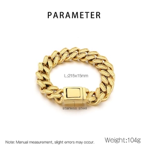 Close-up of golden Cuban link bracelet showing textured detail and secure metal clasp