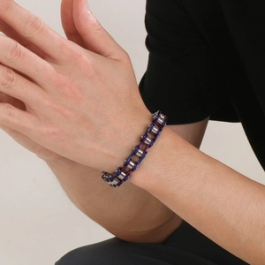 Men's hip-hop stainless steel bike chain bracelet in silver blue and purple finish