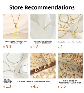 Collection of various initial letter pendants in gold-plated stainless steel with stones