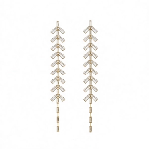 Elegant gold plated geometric tassel earrings with leaf-shaped marquise cut cubic zirconia