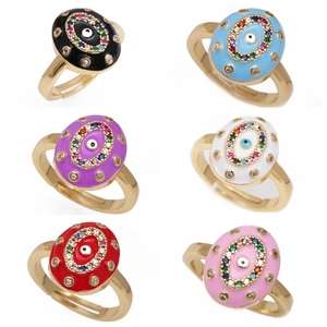 Evil Eye Open Adjustable Ring Copper With Colorful Zircon And Enamel Fashion Jewelry For Women Lucky Charm