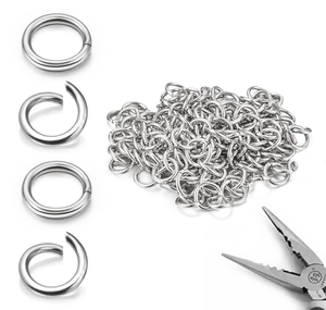 Macro view of stainless steel open jump rings for DIY jewelry making and repair