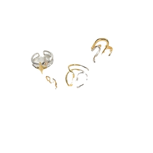 Minimalist two-tone chunky open rings with vintage French design and star accent