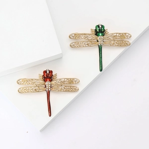 Alloy Enamel Dragonfly Brooches With Rhinestones Fashion Insect Lapel Pin For Women Coat Jewelry Accessory