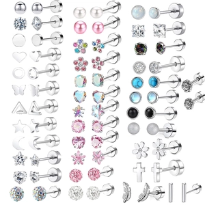 Stainless Steel Stud Earrings Cubic Zirconia Heart Moon Star Screw Back Piercing Jewelry Fashion Unisex