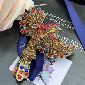 Vintage Bird Brooch Alloy Rhinestone Oversized Animal Pin For Women Retro Colorful Jewelry Decoration