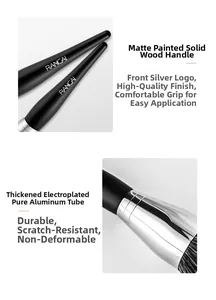 Detail of matte wooden handle with silver logo and thickened electroplated aluminum tube