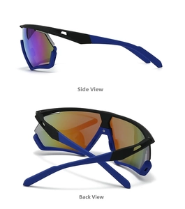 Detail view of oversized cycling sunglasses showing side and back sport frame structure