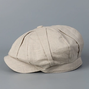 Klassische beige Leinen-Schiebermütze für Herren und Damen, achteckige Freizeitkappe