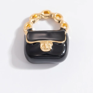 Pendentif mini sac à main en émail noir avec anse dorée pour la création de bijoux