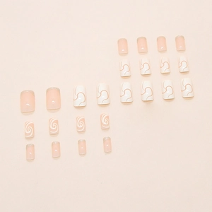 24pcs French style press on nails in milky white and champagne glitter square shape