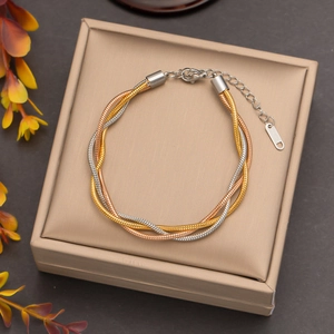 Three-tone braided snake chain necklace in gold, rose gold and silver stainless steel