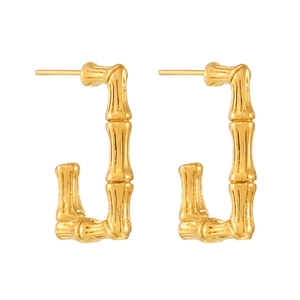 Minimalist gold bamboo joint U-shaped geometric earrings with polished metal finish
