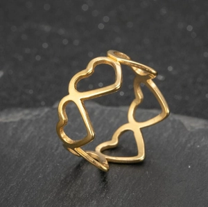 Minimalist gold heart cutout ring made of stainless steel with a polished finish