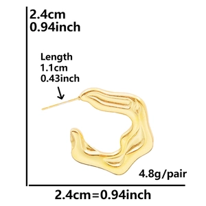 Gold irregular stainless steel stud earrings with size measurements and weight info