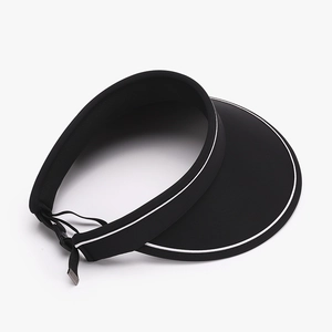 Foldable black ice silk sun visor with white piping and adjustable strap for women